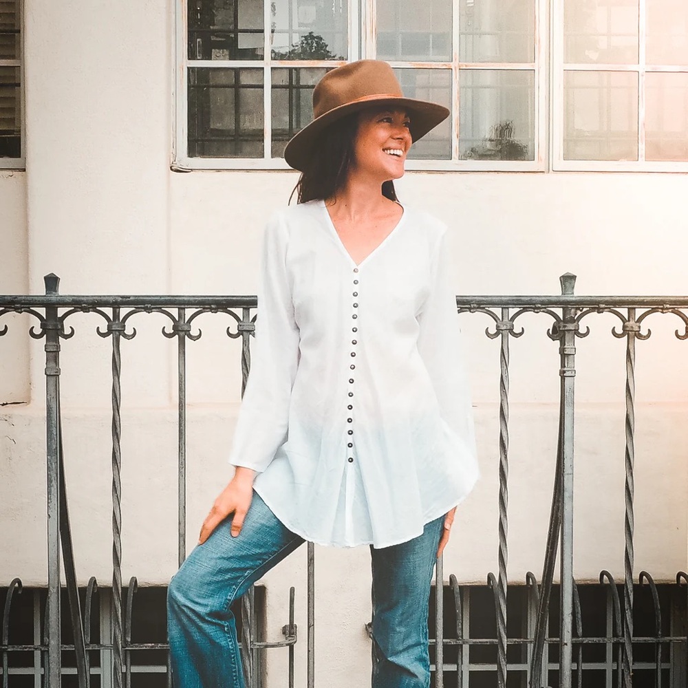 Cotton Flower Button Top - Undyed
